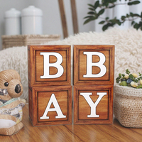 Blocs de bébé marron Grain de bois-Centre de table ours en peluche premier anniversaire avec décor de toile de fond révélateur de sexe
