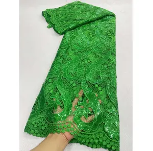 Fashion Style New Design Lace Fabric Cord Lace With Sequins Flower Water Soluble Fabric With Screw Pattern For Dress