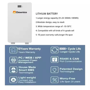 Bateria de Armazenamento de Energia LiFePO4 para Parede Residencial 10kWh 8000 Ciclos Profundos CAN com Garantia de 10 Anos para Inversor <span class=keywords><strong>Solar</strong></span> Híbrido de Rede - Product Image 2