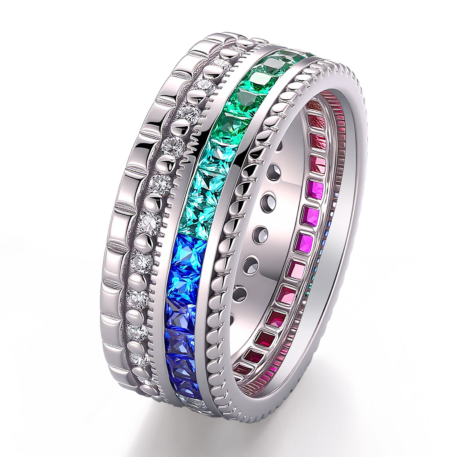 Anillo de oro macizo de 18 quilates con piedras preciosas de laboratorio