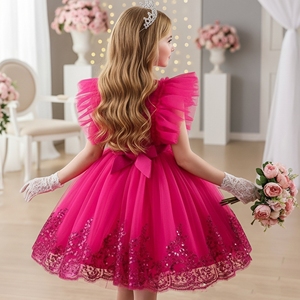 Abito da Festa per Bambine in Stile Occidentale con Tulle Vaporoso, Vestito Luccicante per Compleanno, Abito Elegante per Damigelle - Product Image 2