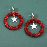 Boucles d'oreilles clous en forme de couronne de guirlandes rouges avec breloque étoile, bijoux de Noël pour femmes, vente en gros OEM