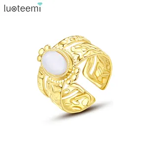 洛泰米不锈钢女士设计奢华声明大手指时尚女士可调整月亮石戒指