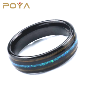 Anello in Carburo di Tungsteno Nero con Intarsio in Legno di Koa a Cupola da 6mm Poya, Regalo per Uomo - Product Image 5