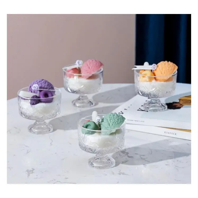 Ice-Cream Shaped OEM Handmade Thơm Nến Thủy Tinh Jar Lãng Mạn Thơm Nến Đậu Nành Sang Trọng Thơm Nến