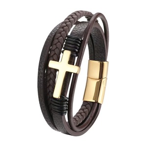 <span class=keywords><strong>Bracelet</strong></span> en fer croisé style punk pour <span class=keywords><strong>homme</strong></span>, modèle L101, best-seller transfrontalier de Yiwu, avec corde tressée multicouche et fermoir magnétique, bijoux - Product Image 5