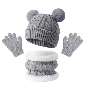 Ensemble Bonnet, Écharpe et Gants <span class=keywords><strong>d</strong></span>'<span class=keywords><strong>Hiver</strong></span> pour Enfants, Unisexe, en Tricot Chaud avec Boutons, Mitaines pour Tout-Petits, Cache-Cou, Motif Jacquard Uni pour le Ski - Product Image 6