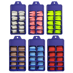 <span class=keywords><strong>Uñas</strong></span> postizas acrílicas mate de colores vibrantes, estilo francés, cuadradas y <span class=keywords><strong>largas</strong></span>, reutilizables, con pegamento de cobertura completa, para fiestas y uso diario. - Product Image 2
