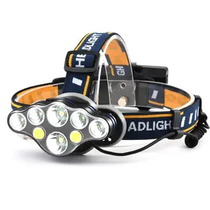 可充电 8 LED 头灯手电筒，8 种模式 USB 充电头灯户外露营骑自行车跑步钓鱼