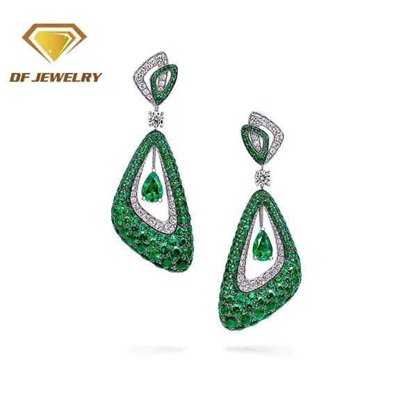 Dernières boucles d'oreilles pendantes en argent sterling 925 avec émeraude fabricant de bijoux fins bon marché