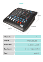 XTUGA LS04 Amplificateur de puissance audio professionnel 250W avec 2 microphones sans fil rechargeables Mélangeur audio alimenté à 4 canaux
