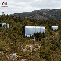 Maisonnette panoramique européenne de luxe, préfabriquée, modulaire, en forme de cabine miroir, structure en acier, hôtel facilement déplaçable, nature
