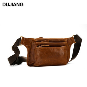 Dujiang Genuine Leather Chest <b>Bag</b> Men's Crossbody Waist <b>Bag</b> Outdoor Casual Durable Wear Resistant Solid Color <b>Summer</b> 2025 - Product Image 5