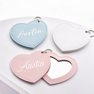Espejo de Maquillaje Portátil con Forma de Corazón de Cuero Uionen, Espejo Cosmético con Logotipo Personalizado, Regalo de Cumpleaños, Regalo de Boda, Regalo Conmemorativo - Product Image 1