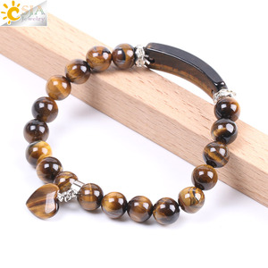 CSJA venta al por mayor pulsera elástica energía curación Natural cuentas de piedra de cristal corazón encanto Ojo de Tigre hombres pulsera <span class=keywords><strong>F105</strong></span> - Product Image 5