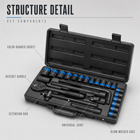Kit d'outils de réparation automobile manuel OEM 24 pièces en acier au chrome-vanadium, ensemble complet de clés à douille et clés à cliquet robustes