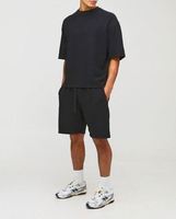 Conjunto de Camiseta y Pantalones Cortos de Jersey Acanalado, Holgado y Transpirable, Color Negro, Estampado, para Verano, 2 Piezas, para Hombre