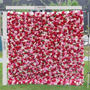 Panel de Flores Artificiales de Tela Roja 5D, Fondo Blanco para Bodas, Decoración Floral para Paredes, Escaparates de Centros Comerciales, Fiestas y Escenarios - Product Image 2