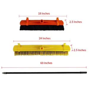 Summit Industrial Cleaning 24 Inches Multi-Surface Push Broom With Bracket With Stiff Bristles For Outdoor Indoor Concrete Clean