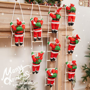 Adornos Navideños de Papá Noel Escalando una Escalera de Cuerda, Decoraciones para Árboles de Tela No Tejida - Product Image 1
