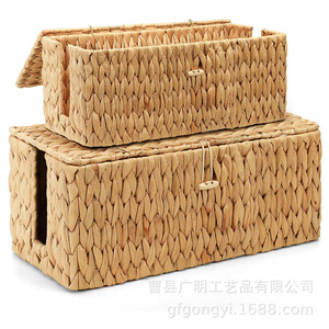 Cesta de Almacenamiento Rectangular de Imitación de Ratán Tejida a Mano, Organizador de Oficina, Caja para Cables, Organizador de Cables Eléctricos - Product Image 5