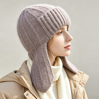 Bonnet d'hiver en angora tricoté pour femme, avec cache-oreilles, design oreilles de lapin douces et moelleuses, logo personnalisé, vente en gros