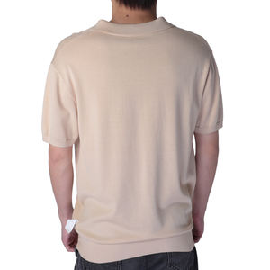 Logo personnalisé OEM & ODM hommes pull d'été col en V tricot revers bouton Baggy T-Shirt anti-rides motif solide conception - Product Image 3