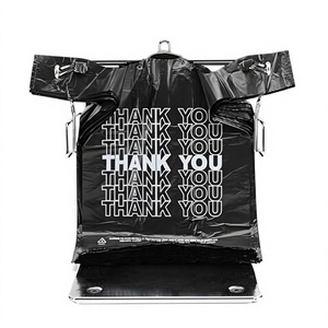 Bolsa de Plástico Negra para Camisetas con Impresión de Agradecimiento, Bolsa de Compras Desechable con Asas de LDPE para Negocios - Product Image 1