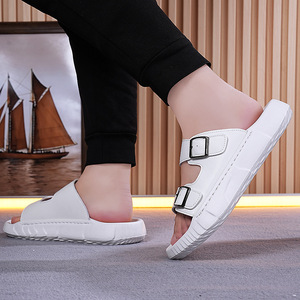 Summer Pu <b>Slide</b> Sandals Open Toe Buckle Strap Breathable Casual EVA Outsole <b>White</b> Men <b>Women</b> Beach Shoes - Product Image 2
