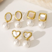 Boucles d'oreilles pendantes tendance en acier inoxydable et nacre SA Jewelry Love – Cadeau élégant pour femme / Bijou quotidien