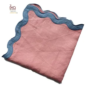 Embroidery Scalloped Edge Wholesale Decorative Pure Linen Woven Patio Furniture Pillow Case Cushion Covers With Magic Tape
