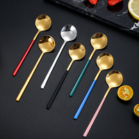 Cuillère ronde en acier inoxydable avec manche coloré, agitateur à café, cuillère à dessert, cuillère à glace, 13,3 15,2 16,8 cm, vaisselle, ustensile de cuisine