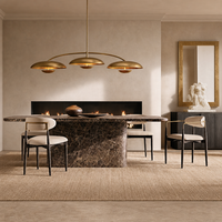 Table à manger rectangulaire en marbre sur mesure, design sculpté à la main, pour cuisine de villa de luxe léger