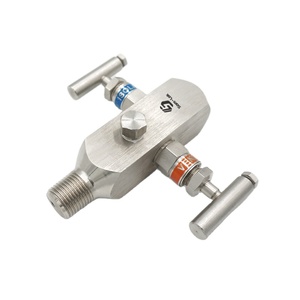 วาล์วเข็มแบบฮาร์ดซีท สแตนเลสสตีล ขนาด 1/2 นิ้ว NPT 6000 PSI แบบดับเบิ้ลบล็อกและเบลิด พร้อมอุปกรณ์เสริมสำหรับเครื่องมือ 2 แมนิโฟลด์ - Product Image 1
