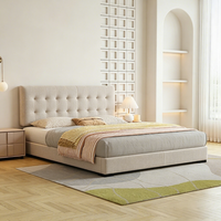 Lit de rangement moderne et luxueux JUNYUHAO, revêtement en tissu haut de gamme, mousse haute densité, cadre en pin certifié E0, taille Queen/King