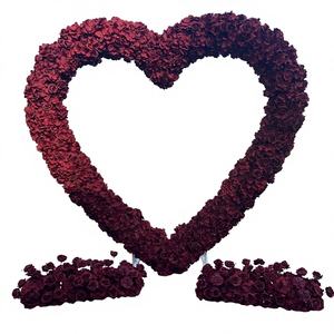 Arche de fleurs artificielles roses bordeaux épaisses et lourdes, design asymétrique classique rouge cassé, prix usine, pour mariages - Product Image 1