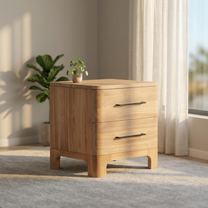 Alonzo Modern Solid Wood Nightstand <b>with</b> 2 Drawers Minimalist Design Bedroom Furniture Natural Finish <b>Storage</b> <b>Side</b> <b>Table</b> - Product Image 1
