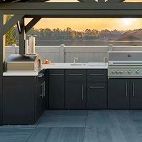 Meubles de cuisine modulaires design moderne en acier inoxydable, taille et profondeur personnalisables pour hôtel/villa, mobilier de cuisine extérieure