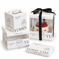 Boîte à gâteau style Ins noir et blanc avec fenêtre, en PVC transparent, robuste, anti-affaissement, avec ensemble de vaisselle assorti, logo personnalisé