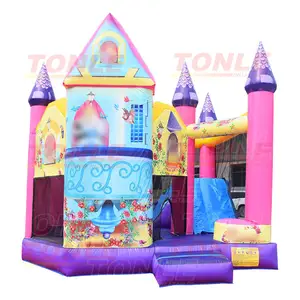 Mở Màu Hồng Bouncy Castle Công Chúa Thoát Nhà Để Bán, Inflatable Công Chúa Jumper Với Slide