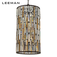 Lustre cylindrique en cristal de luxe pour salon de villa, lampe suspendue LED E12 dorée, hauteur réglable, intensité variable, pour maison, hôtel, bar