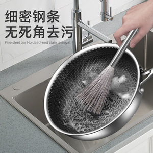 Stainless steel pot <b>brush</b>, <b>wire</b> <b>brush</b>, dishwashing tool, long-handled pot <b>brush</b>, kitchen and household cleaning non-stick pot - Product Image 1