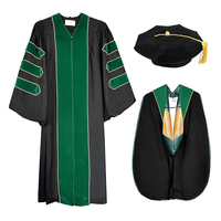 Robe de remise de diplôme universitaire en velours polyester fuchsia avec passepoil doré et toque en velours à 8 pans, uniforme scolaire unisexe