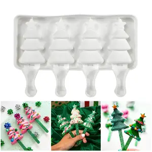 75g圣诞树4孔新款冰棒硅胶模具蛋糕装饰烘焙工具