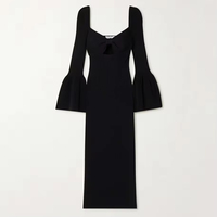 HZ Custom Knitwear Mufacturers Robes en tricot pour femmes Robes maxi en tricot côtelé noir à découpes Vêtements pour femmes