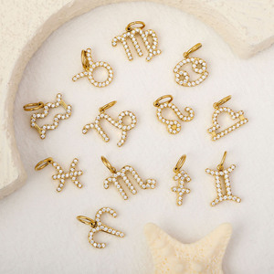 Ciondoli Zodiacali dei 12 Segni in Acciaio Inox Placcato Oro 18K con Zirconia per Creazione di Gioielli da Donna - Product Image 1