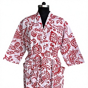 Robe longue rouge bohème à imprimé floral en coton avec manches longues, offre ODM - Product Image 1