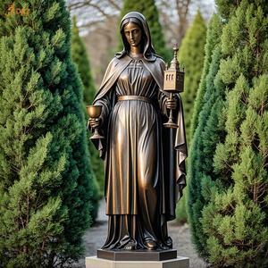 Religieux extérieur en laiton coulé grandeur nature tenant trois fenêtres tour calice foudre mineur patron saint st <span class=keywords><strong>barbara</strong></span> statue en bronze - Product Image 6