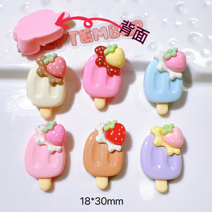 Cabochon en résine en forme de bâtonnet de glace avec garniture de glace à la fraise, embellissements en résine <span class=keywords><strong>pour</strong></span> la décoration de albums photo, cartes faites <span class=keywords><strong>maison</strong></span> - Product Image 3