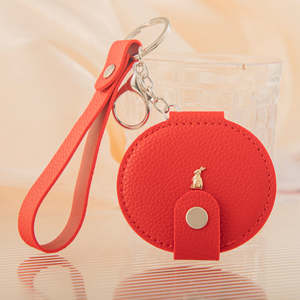 Pu Leather Compact <b>Mirror</b> With Wrist Strap And Puppy Charm Portable Folding <b>Makeup</b> <b>Mirror</b> For Women Girls Wholesale Custom Logo - Product Image 4